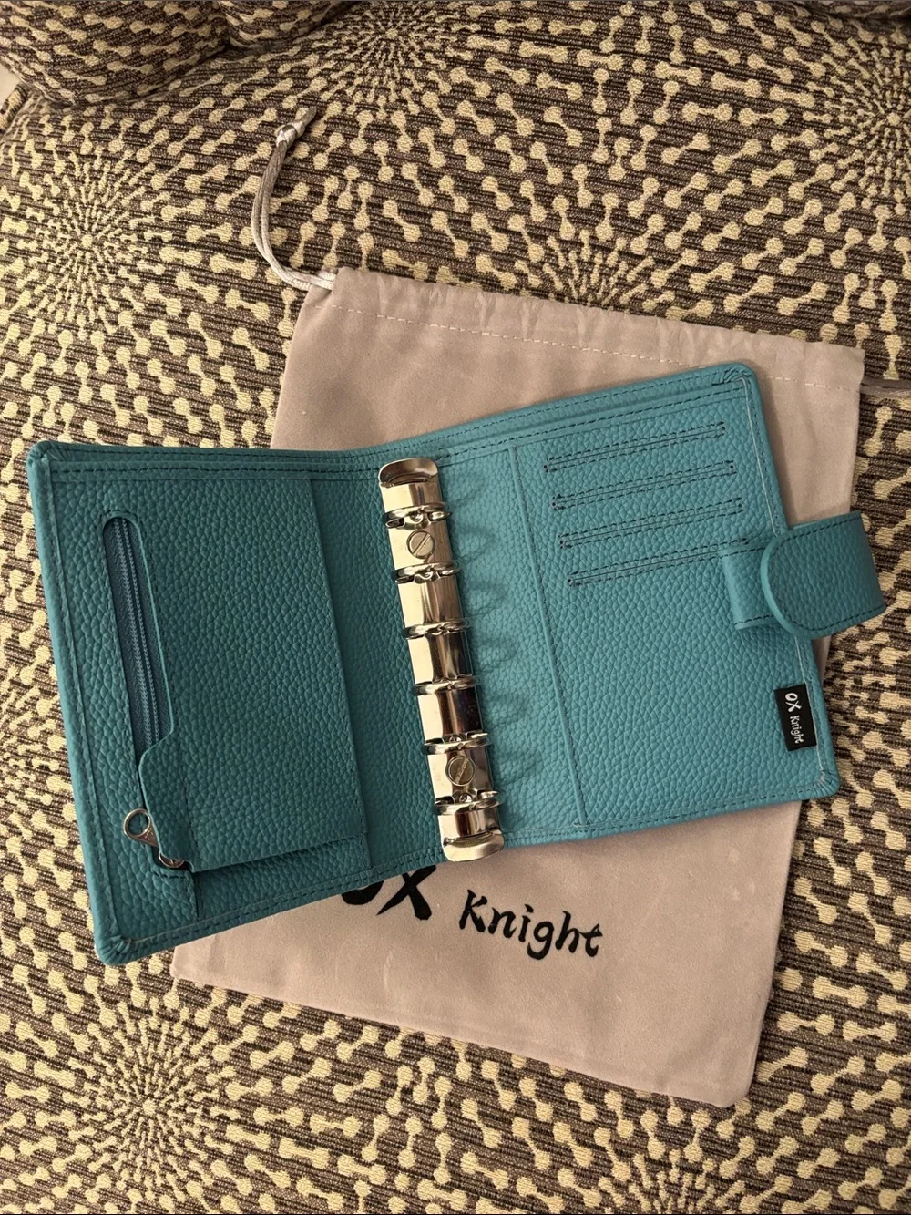 Light Blue Leather Pocket Size Ring Planner Cover Ox Knight Like New - Picture 10 of 12